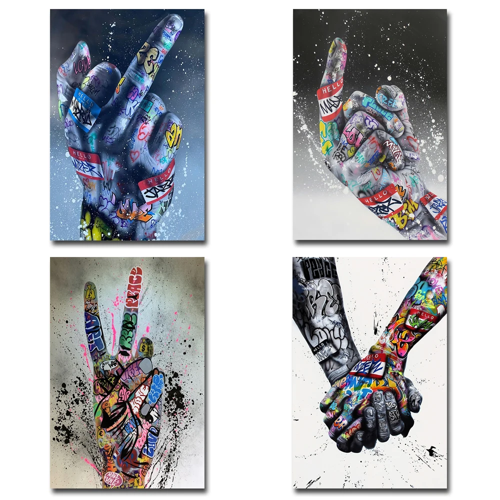 

Abstract Hands Graffiti Art Paintings on the Wall Posters and Prints Modern Inspiring Power Fist Home Decor Pictures Cuadros