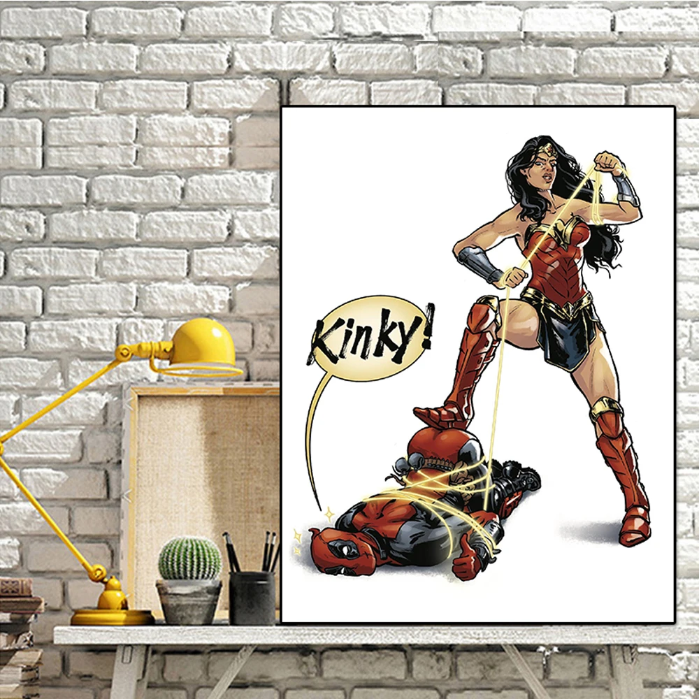 

Marvel Superhero Captain Marvel Tied up Deadpool Canvas Painting Avenger Funny Poster And Print Wall Art Bedroom Home Decoration
