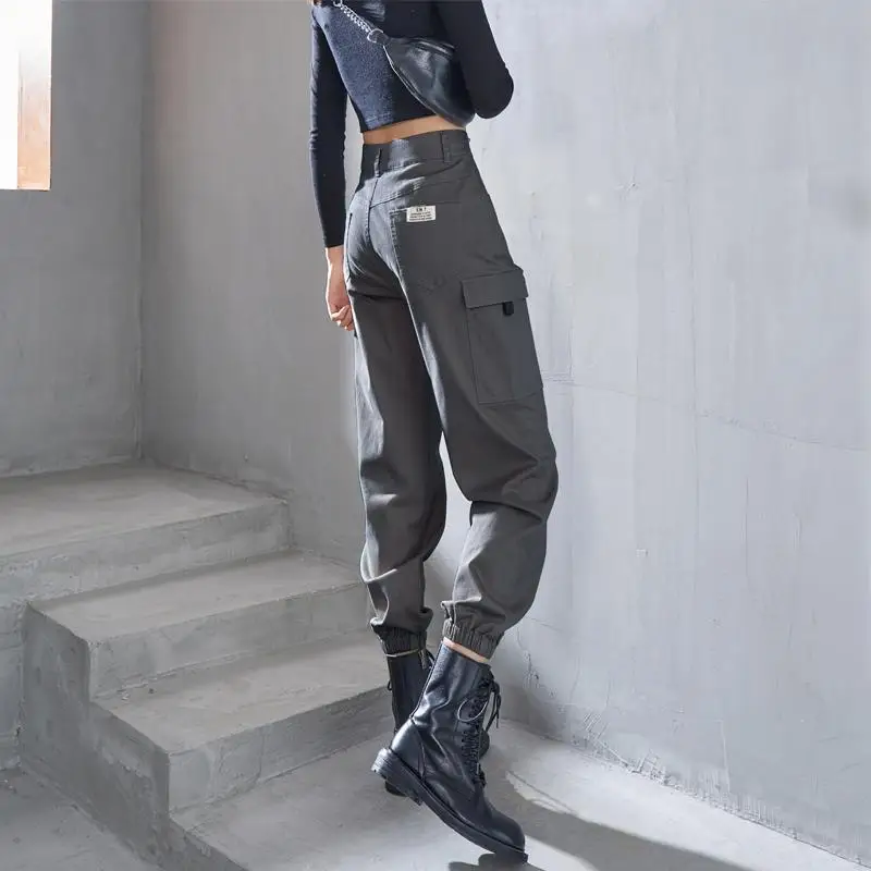 

Брюки-карго женские с высокой талией, приталенные спортивные штаны с карманами, модная уличная одежда, длинные Комбинезоны, брюки с эластич...