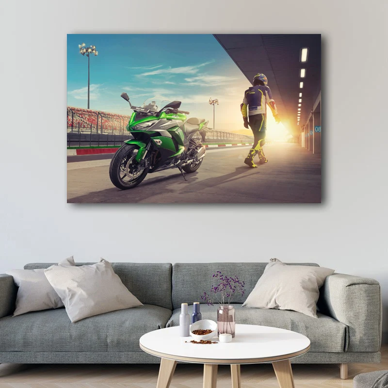 Картина на холсте Мотоцикл kawasaki ninja SuperBike гоночные автомобили шелковые настенные