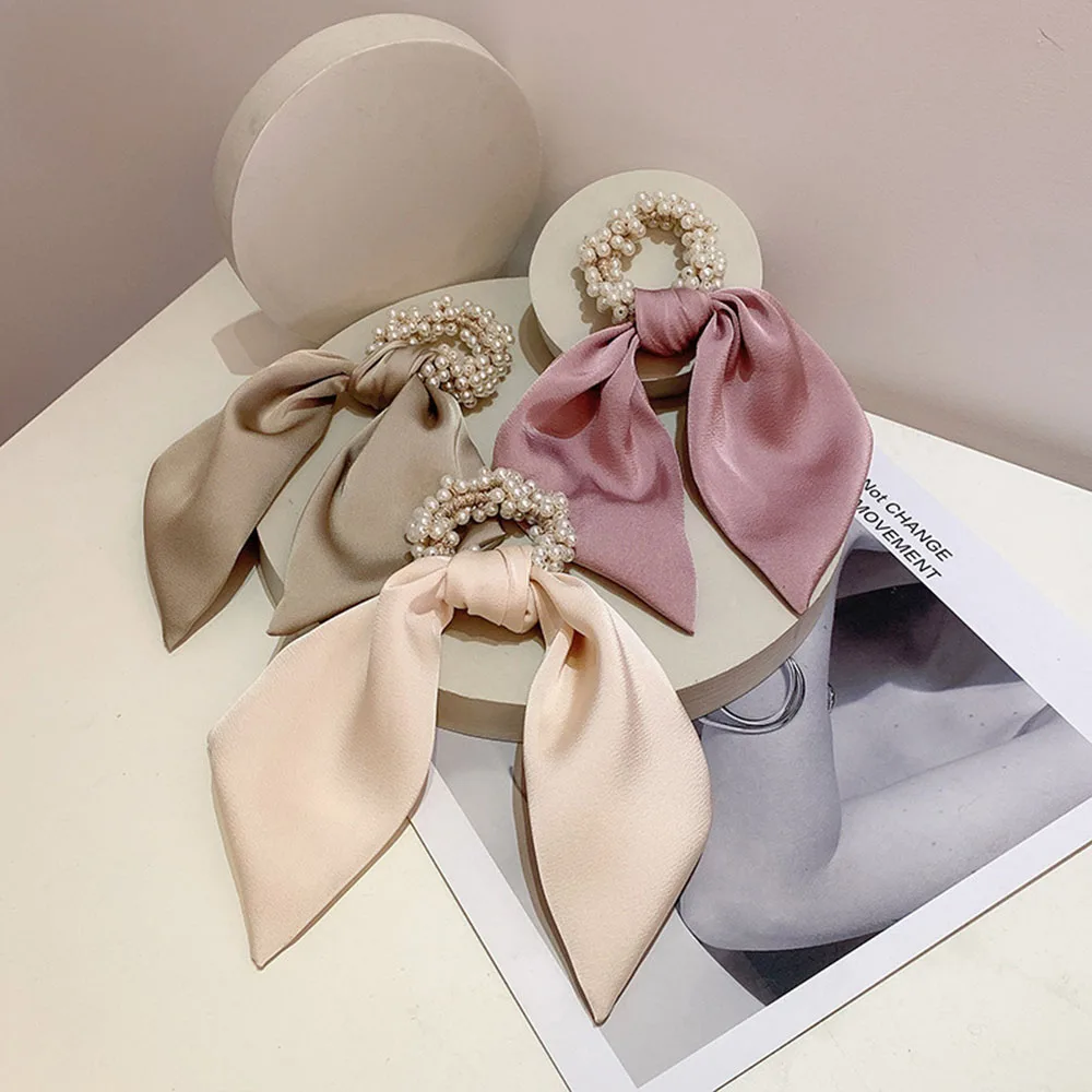 

New Chiffon Bowknot Elastic Hair Bands For Women Girls Solid Color Scrunchies Headband Hair Ties Ponytail Holder Hair Accessorie