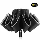 Ветрозащитный Автоматический складной перевернутый зонт, 10 ребер, портативный обратный зонт со светоотражающей полосой, Зонт от дождя для женщин