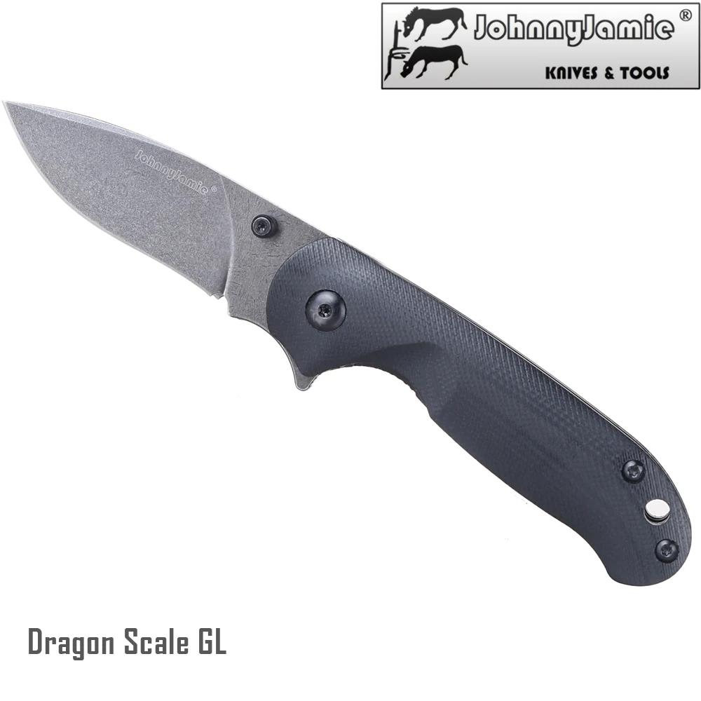 Складной нож JohnnyJamie GL новый дизайн Dragon Scale Черная Ручка G10 черный лезвие Stronewash D2
