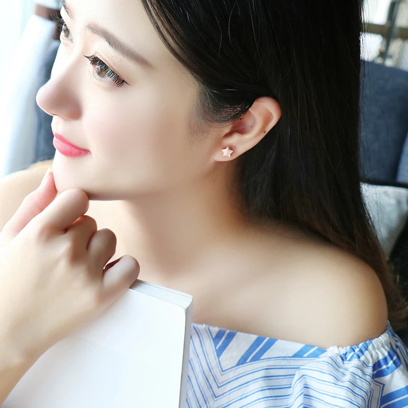 18KGP серьги-гвоздики из титановой стали цвета розового золота с пятиконечной