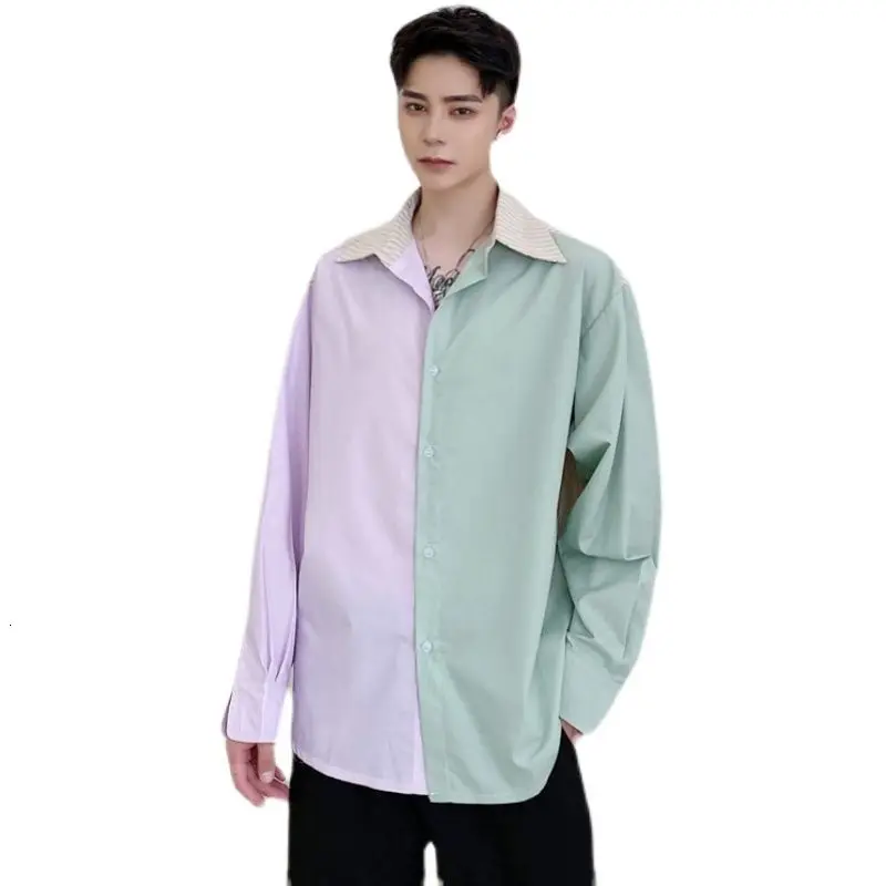 

IEFB 2021 Spring New Contrast Color Long Sleeve Oversized Shirt Men's Fashion Casual Loose Korean Tide Loose Big Tops 9Y6345