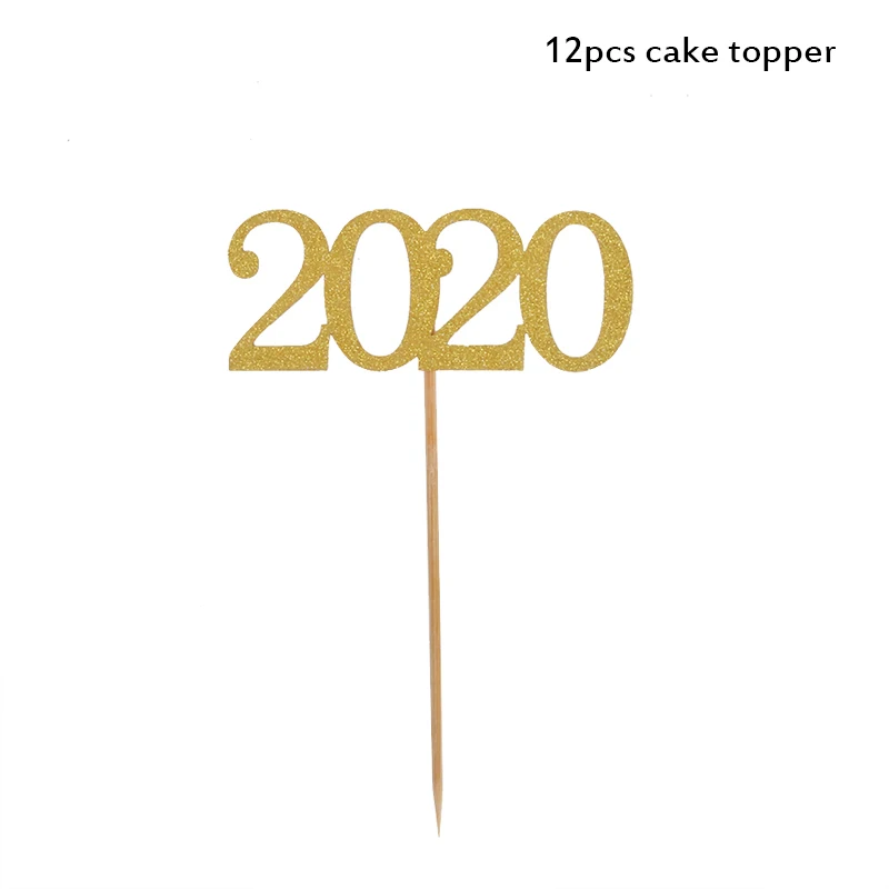 12pcs cake toppers Новинка года, украшение для фото, рамка, реквизит, воздушные шары, золотой черный баннер, гирлянда, Navidad, новогодние вечерние принадлежности - Цвет: 12pcs cake toppers