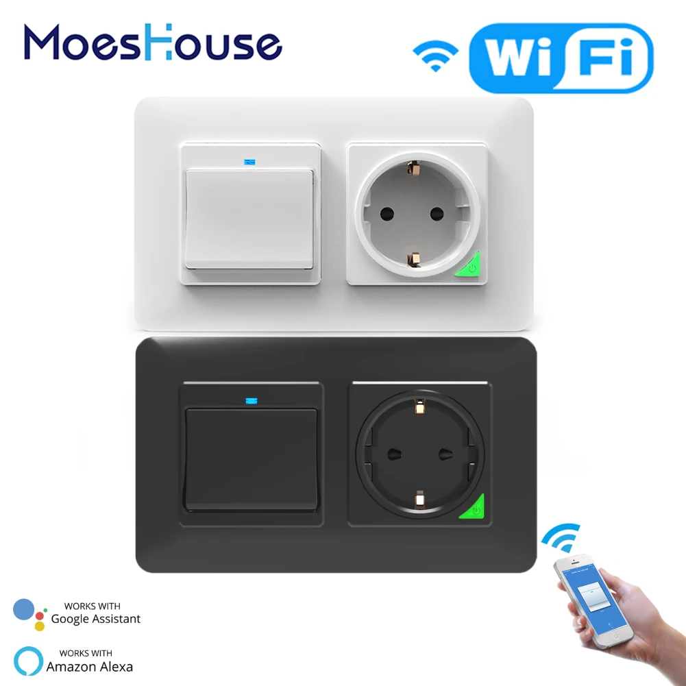 Кнопочный выключатель Двухкнопочный со съемной розеткой с Wi Fi работает Alexa Google Home