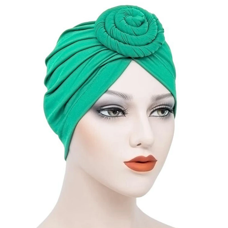

African Women Hair Turban Comfortable Sleep Cap Donut Knotted Head Wrap Soild Indian Beanies TB-71