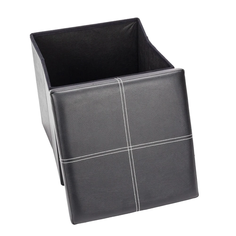 

1PC Faux Leather White/Black Footstool Cube Chest Ottoman Footrest with Storage Foldable Stool Storage Box Home Seat Bench