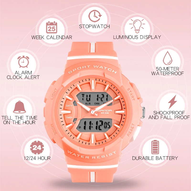 

New Sports Fashion Women's Electronic Watch Outdoor Watches Luminous Movement 24 Hour Indication Rubber Strap Waterproof 3003