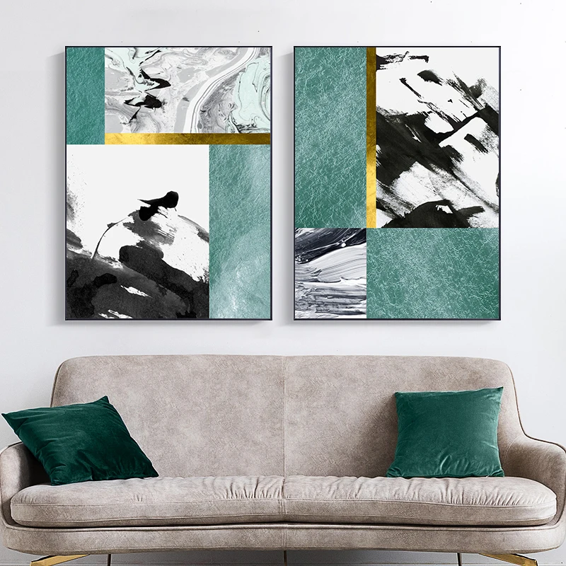 

Abstract Blue Black Canvas Art Printings for Living Room Bedroom Gold Foil Lines Painting Pictures Modern Wall Poster Home Decor