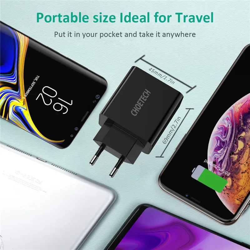 CHOETECH Зарядное устройство USB type-C, 18 Вт, штепсельная вилка европейского стандарта, быстрая зарядка USB C PD, настенное зарядное устройство USB для samsung, зарядное устройство для мобильных телефонов