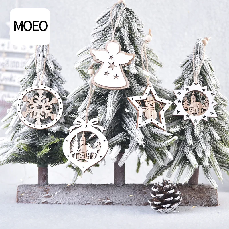 

New Christmas Decorations Wood Stereo Hollow Hanging Ornaments Santa Claus Snowman Elk Hanging Christmas Tree Decoration Product