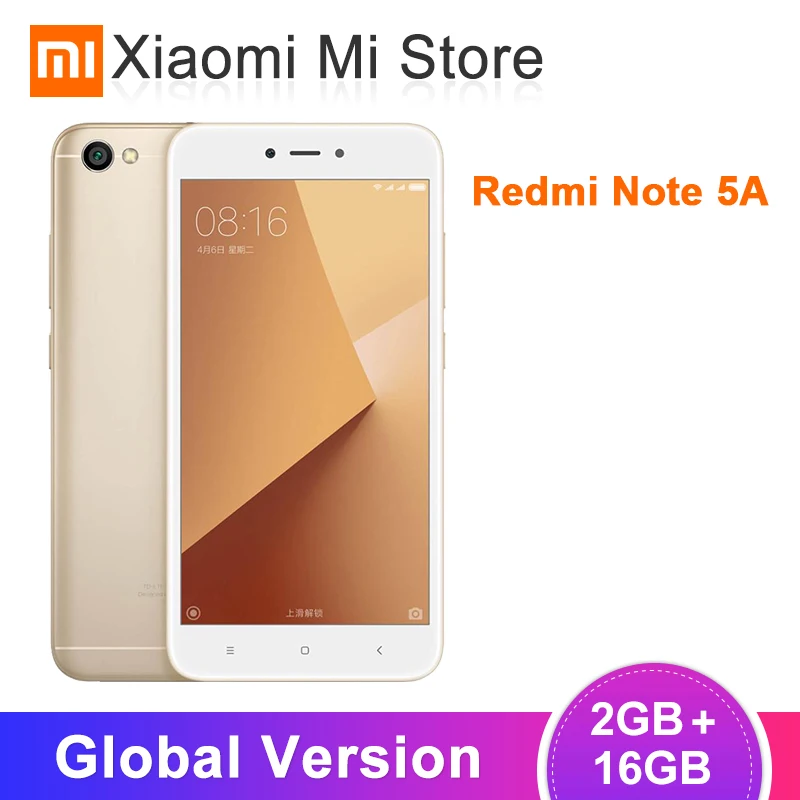 Мобильный телефон Xiaomi Redmi Note 5A с глобальной версией, 2 ГБ, 16 ГБ, четырехъядерный процессор Snapdragon 425, камера 5,5 МП, аккумулятор 3080 дюйма, мАч