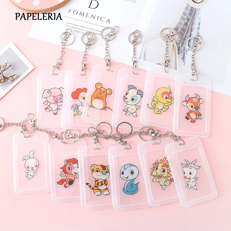 

Прозрачный чехол для карт со знаком зодиака, брелок для ключей, сумка для карт, пластиковый мультяшный держатель для банковских карт