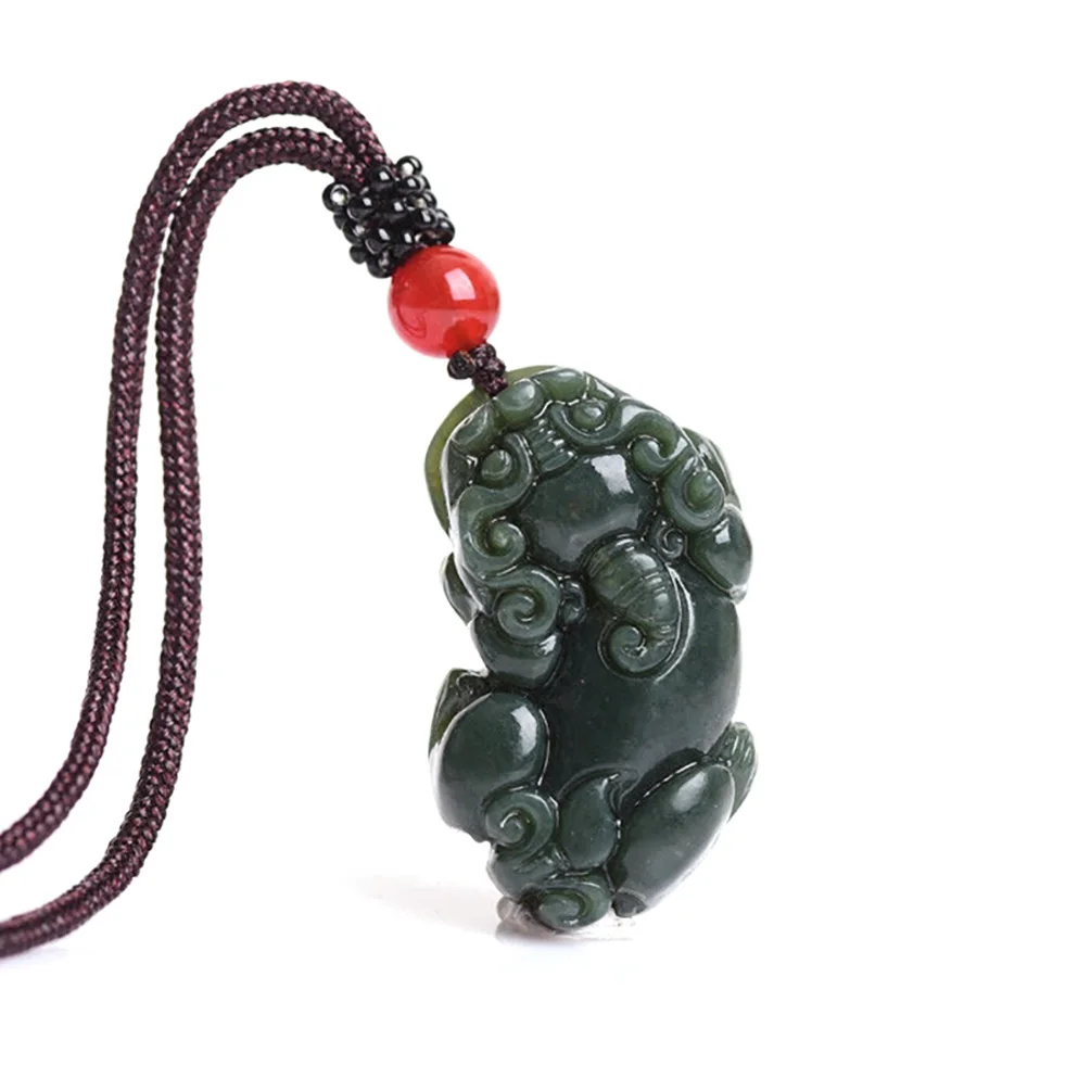 

Dark Green Jade Pendant PIYAO Jadeite Jewelry Amulet Jade with Chain Naszyjnik for Lover