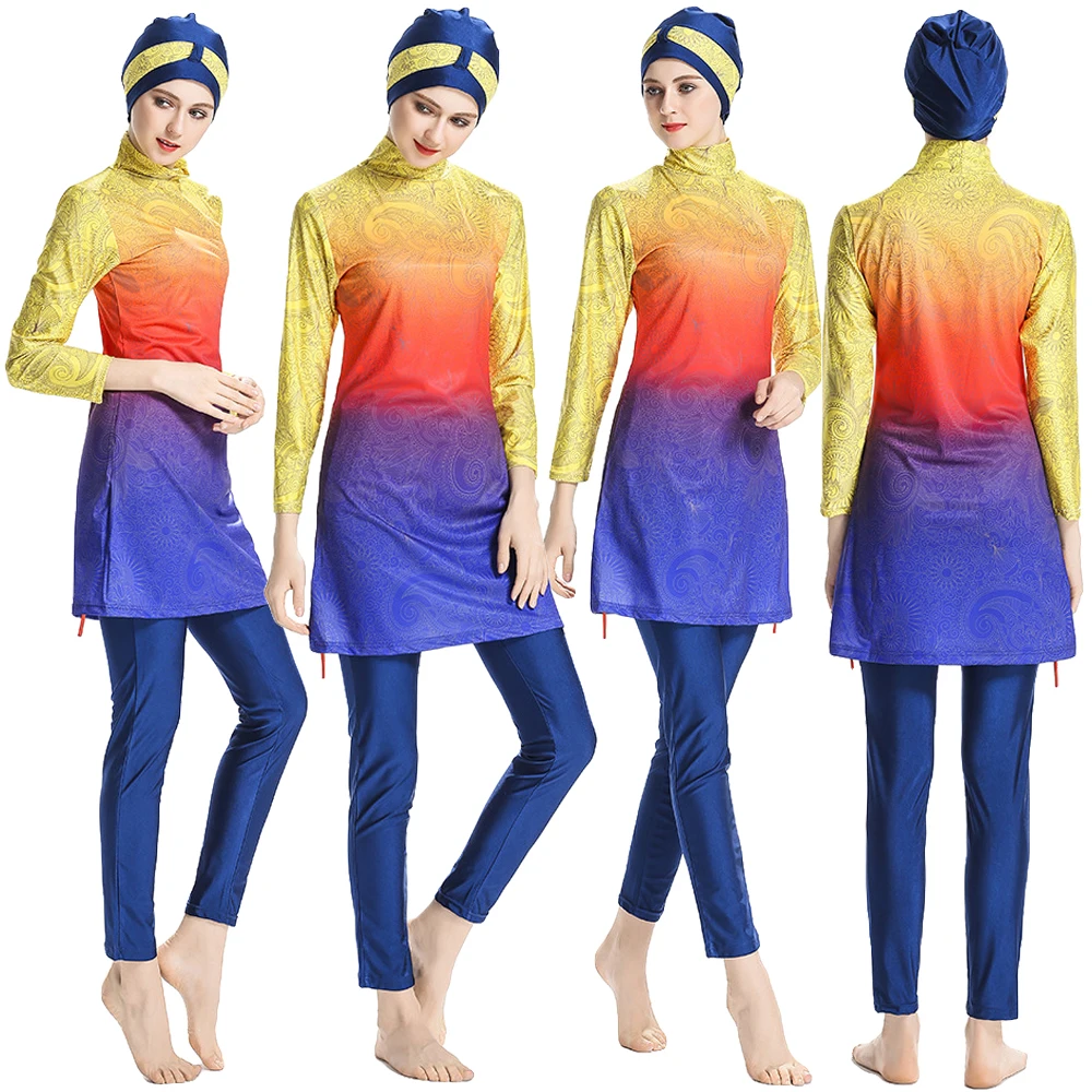 Модный мусульманский женский бикини с полным покрытием хиджаб купальники