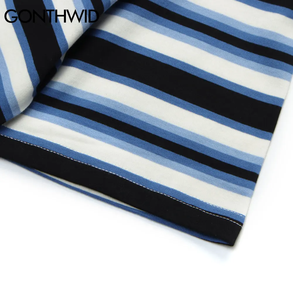 

GONTHWID Tshirts Harajuku Stripe Short Sleeve Tees Shirts Streetwear Hip Hop Casual Cotton Loose T-Shirts Men Summer Loose Tops
