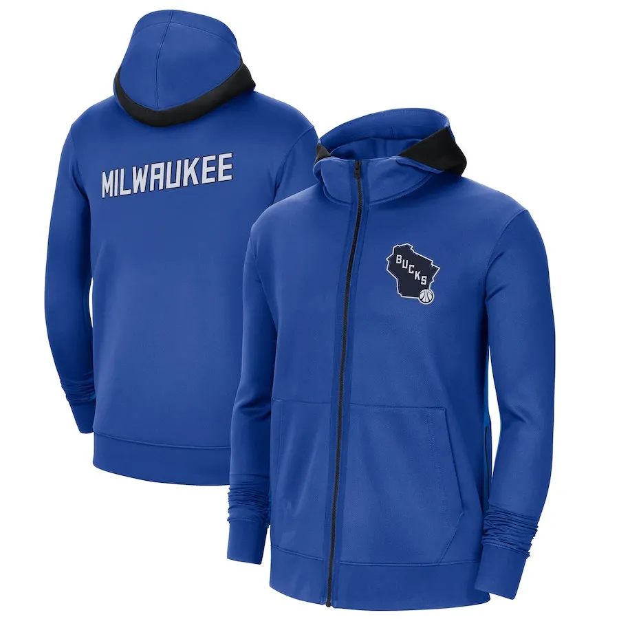 

Milwaukee basketball Sportswear Men jackets coat Blue 2020-21 City Edition Showtime Full-Zip sports clothing Hoodie for jacket
