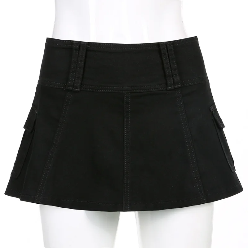 Женская плиссированная мини-юбка Goth Dark Mall готическая Черная джинсовая в стиле