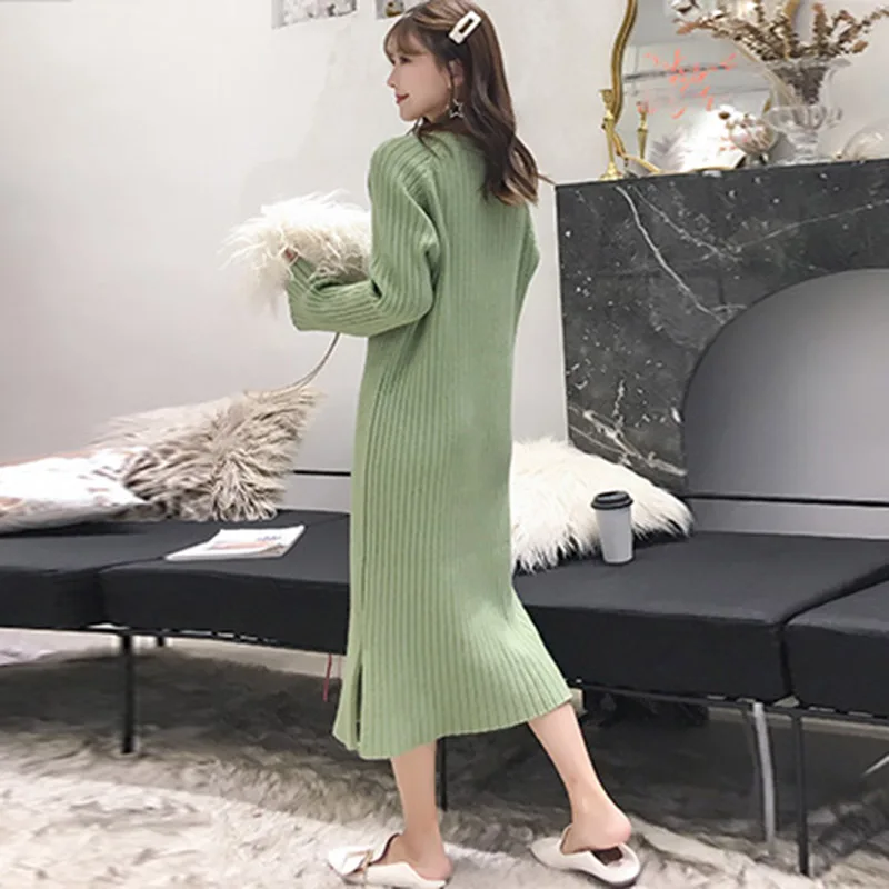 Heydress Women Winter Knitted Dress Europe Long Sleeve O-Collar Loose Warm Maxi Sweater Plus Size Vintage Vestidos | Женская одежда