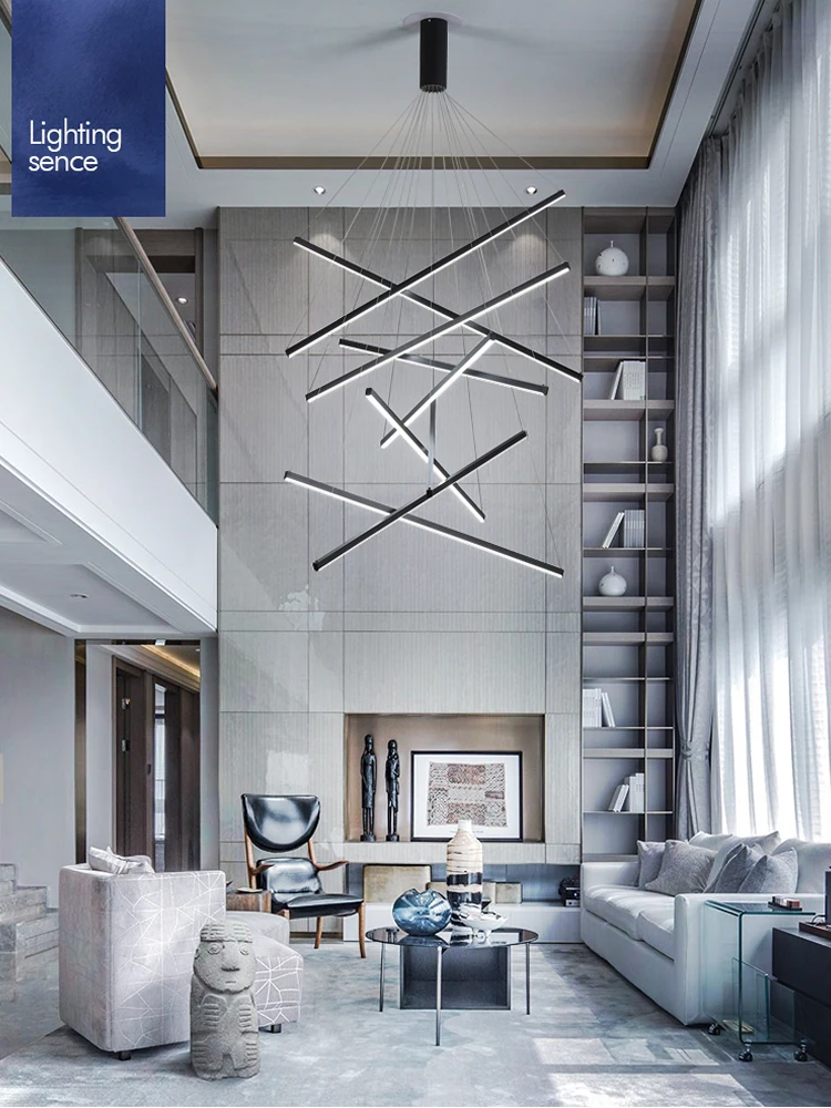 

Aluminum Bar LED Chandelier Modern Indoor Deco Living Room Ceiling Chandeliers Dining Room Pendant Lamp Duplex Apartment Lights