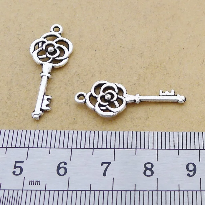 

Supplies For Jewelry Making 20pcs 28*11mm Antique Silver Color Key Charms