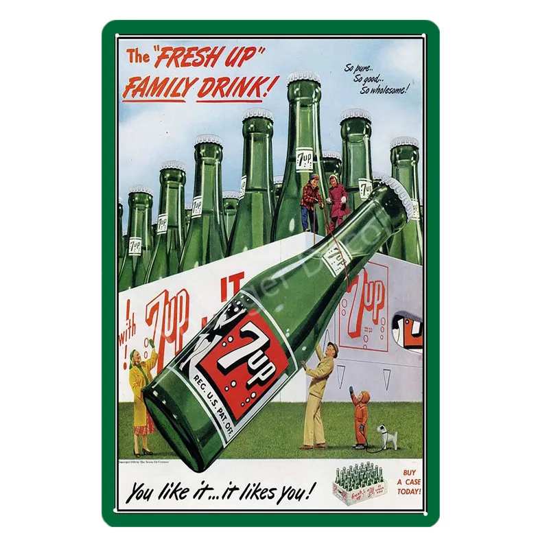 YD1577EI Безалкогольные 7up металлические жестяные знаки 7 UP ВИНТАЖНЫЙ ПЛАКАТ Искусство Настенная Наклейка картина бар паб кафе украшение домашний декор в стиле ретро YI-052 - Цвет: YD1577EI