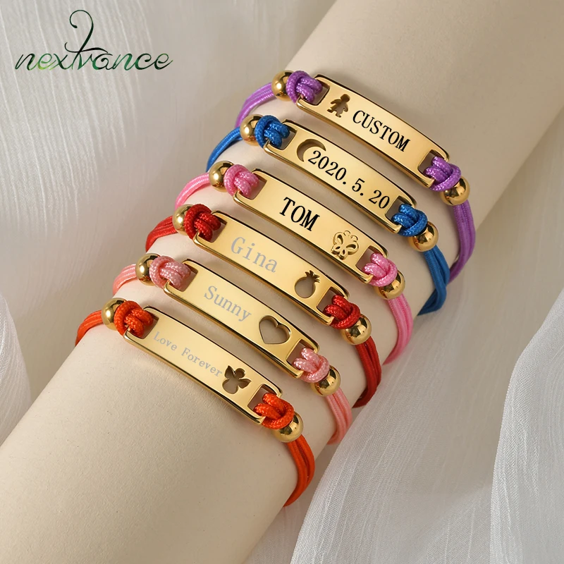 Nextvance Customized Engraving Nameplate Bracelet Stainless Steel Id Tag Rope Chain Bracelets For Kid Baby Anniversary New Gift