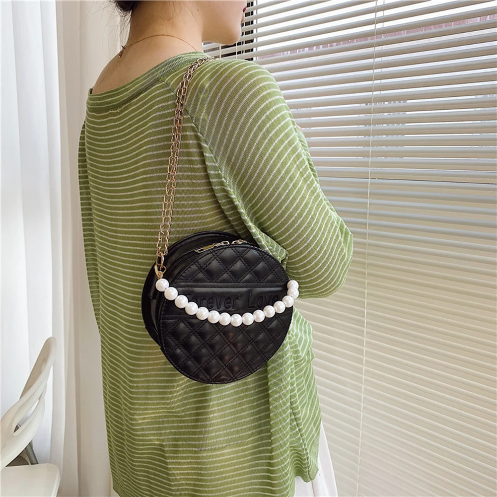 

Vintage Women Letters Lattice Pattern PU Leather Round Shoulder Crossbody Messenger Bag Casual Ladies Solid Color Shoulder Bag