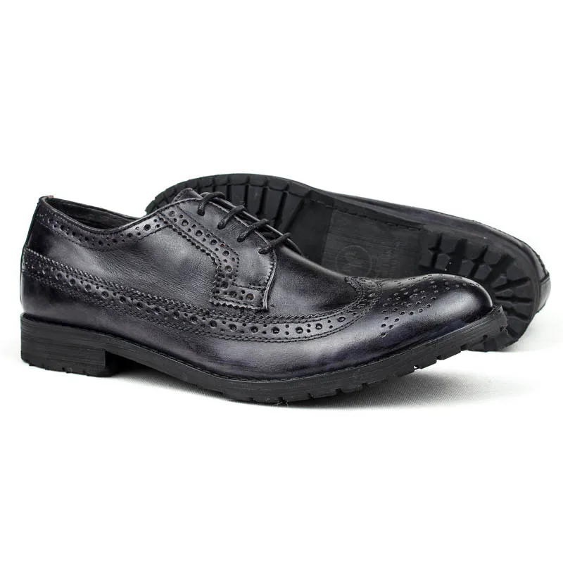 Броги мужские из натуральной коровьей кожи повседневные туфли на шнуровке