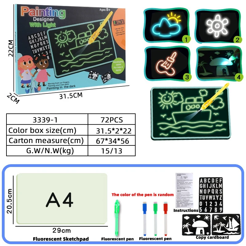 

Light Drawing Board Lamp Dark Children's Painting Toys DIY Puzzle Draw with Light Toys Painting Writing Book