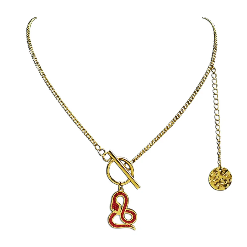 

Snake Dangle Red Crystal Stainless Steel Animal Pendant Necklace Women/Men Minimalist Necklaces Jewelry collares mujer N4898S06