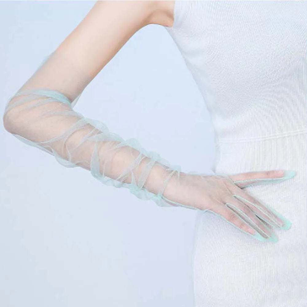 Перчатки женские ультратонкие длинные прозрачные фатиновые митенки с пальцами