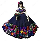 Атласное платье для девочек 15-16 лет, атласное платье темно-синего цвета с яркими цветами, открытыми плечами, 2022