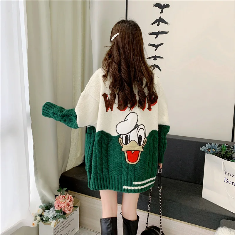 

Embroidered sweater women's coat cardigan women's spring 2020 new color contrast letter cartoon single breasted sweater top