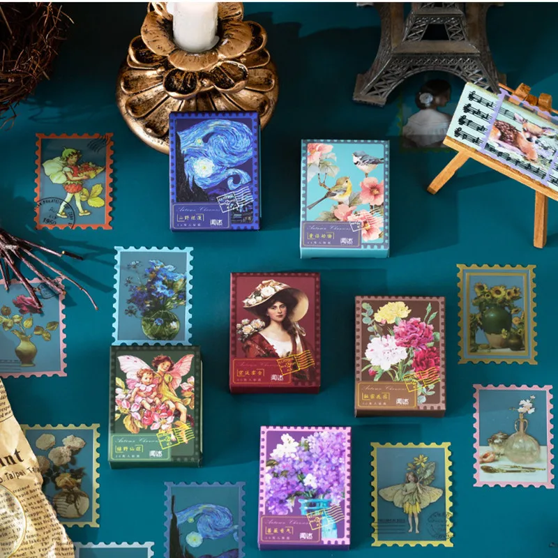 

50pcs Retro French Palace Series Handbook Decorative Stickers DIY Kawaii Decoration Diary Scrapbooking Label Sticker Stationery