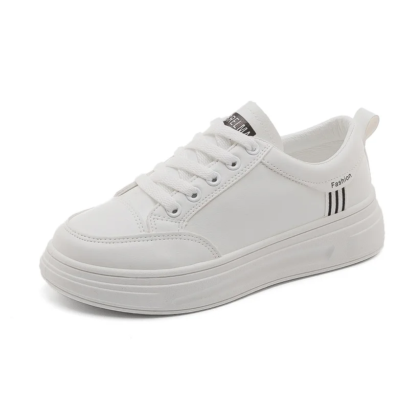 

2021 New Spring Women's White Sneakers Comfortable Platform Casual Women Vulcanized Shoes Lace Up Stitch Flats