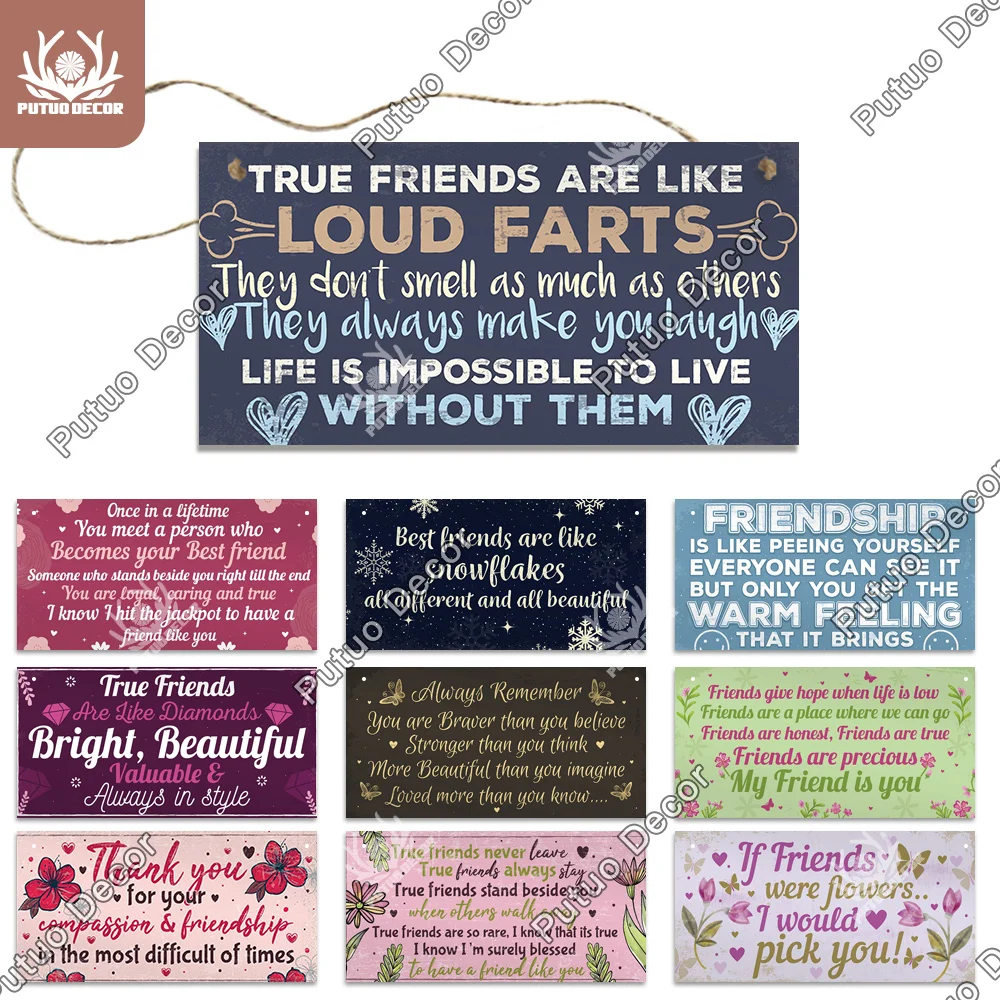 

Putuo Decor Friendship Gift Wooden Signs Wood Wall Plaque Wooden Door Plaque for Living Room Bar Cafe Home Decor