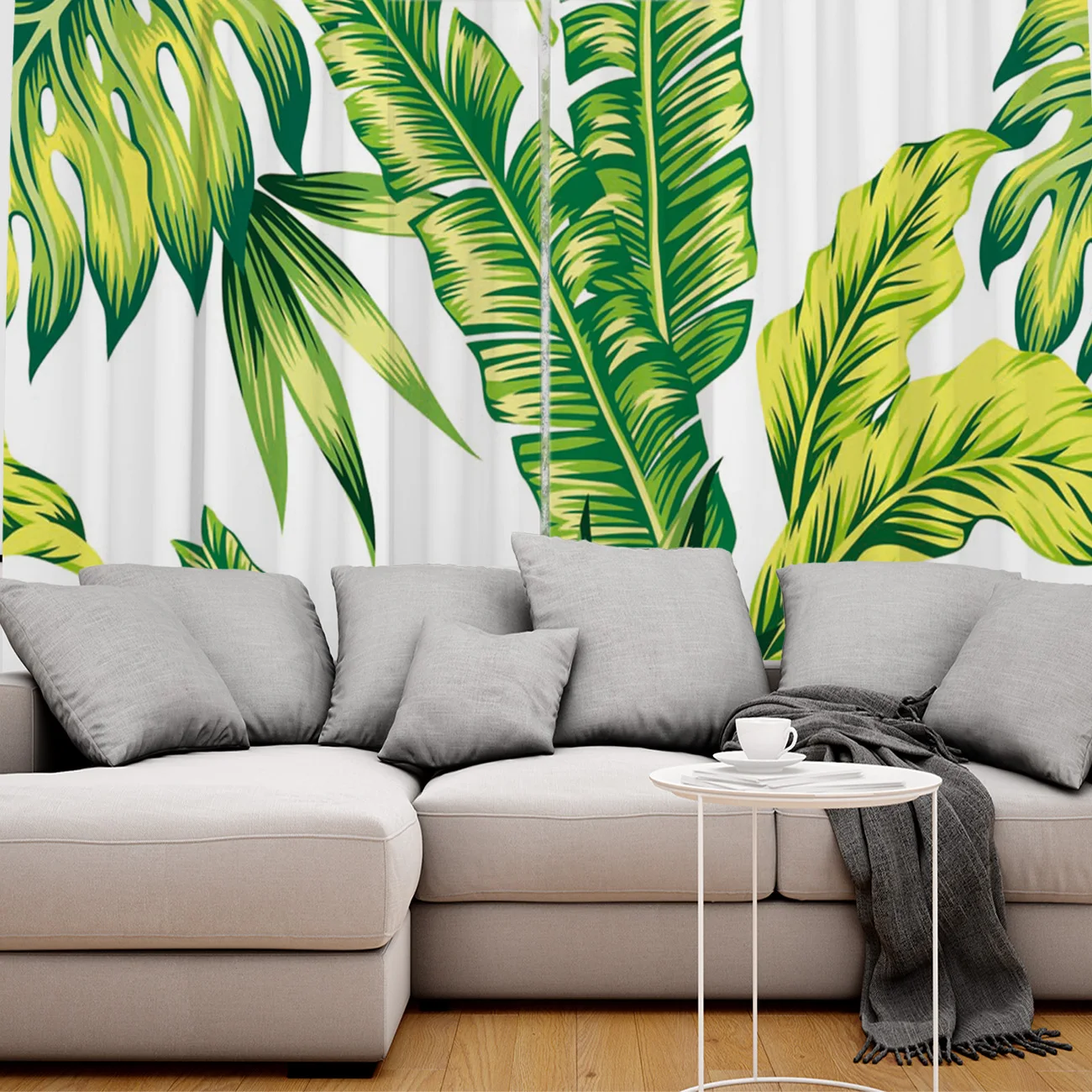 Занавески с банановыми листьями высокие светонепроницаемые зеленые белые s для