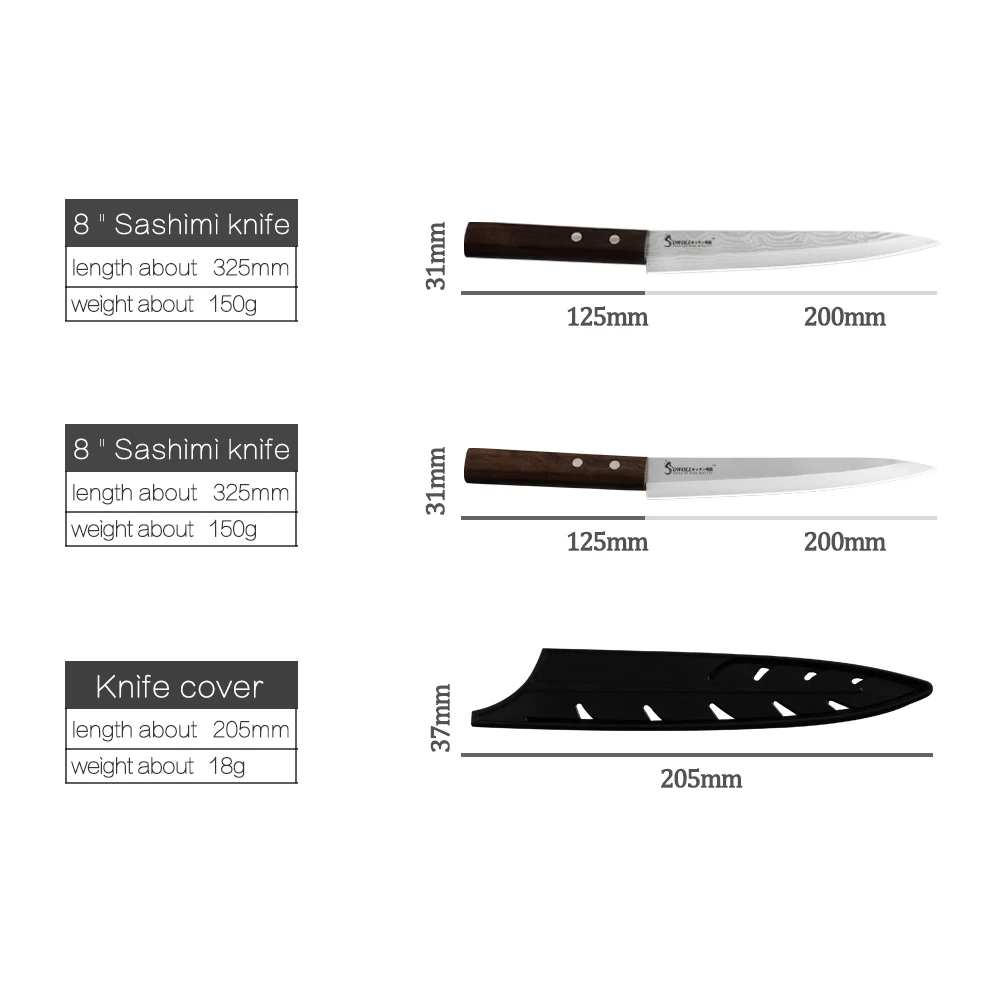 Нержавеющая сталь сашими кухонный нож лазерный дамасский шеф повара японский