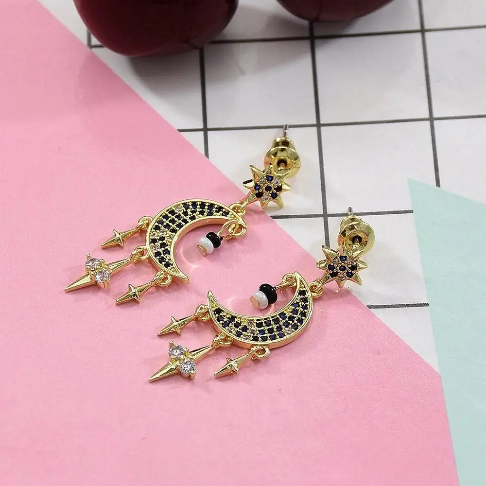 

Trendy Retro Style Star/Moon Earrings For Lady Crystal Simulated pearl Fashion Statement Earring Party Gift Jewelry.