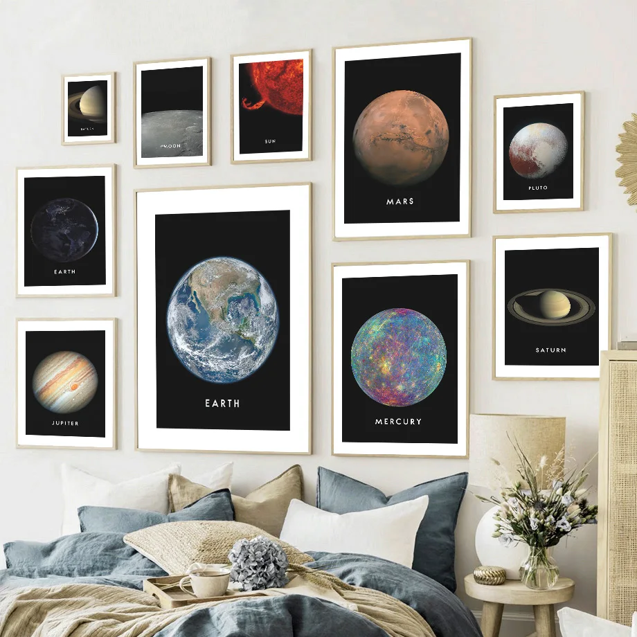 

Nordic Posters And Prints Solar System PLUTO MARS EARTH SATURN MERCURY Wall Art Canvas Painting Decor Pictures For Living Room