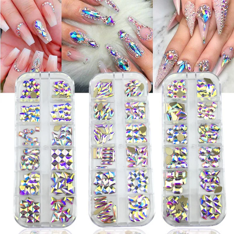

12Grids/set 3D Diamond Rhinestone Nail Art Tips Mixed Shape Nail Sticker Set Nails Accessories Nail Art Decoration