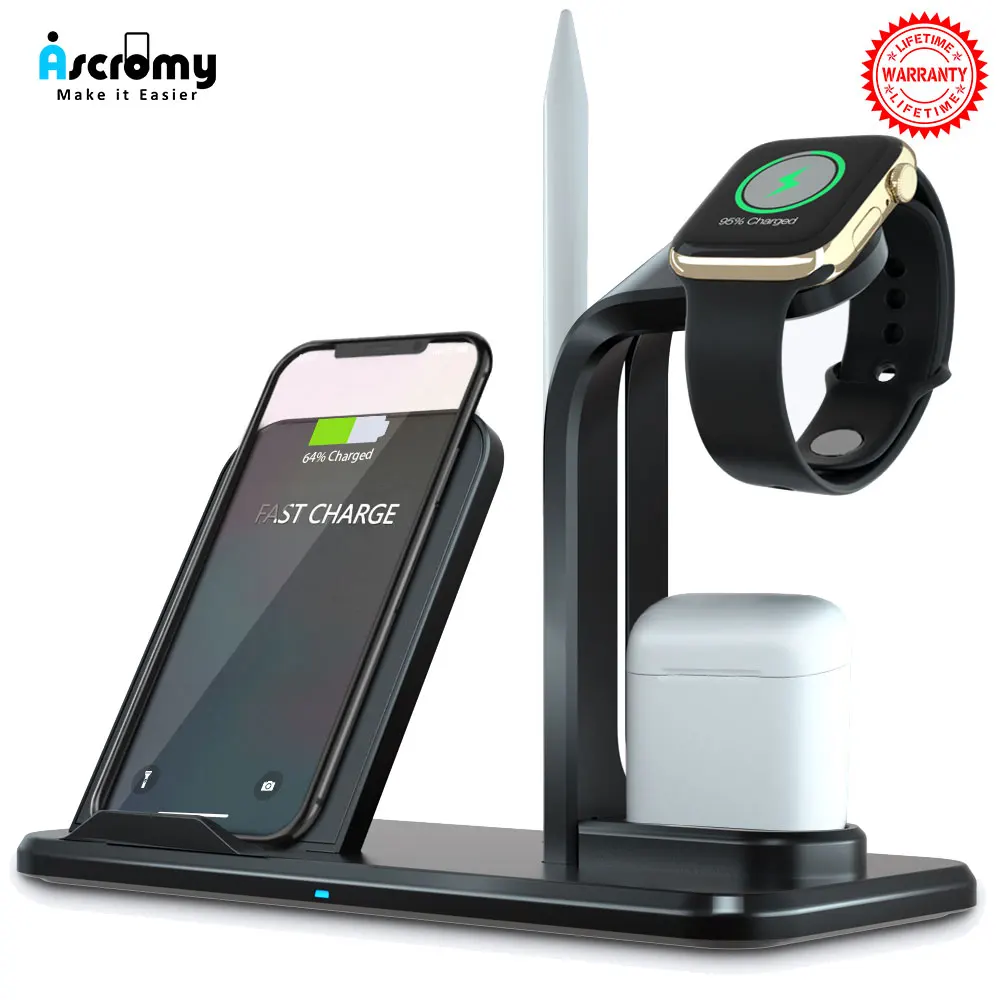 Беспроводная док-станция для зарядки Qi для Apple Watch 4 3 2 Airpods iPhone 11 Pro X XS Max XR 8 Plus Induction Charger Station.