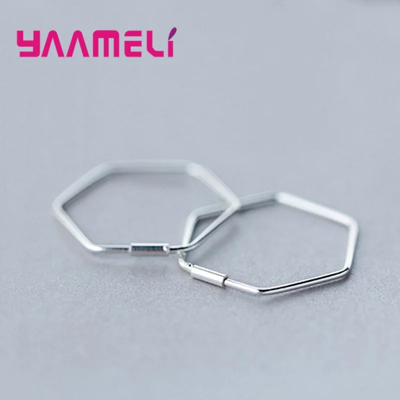 

Hexagon Geometric Element Hoop Earrings 925 Sterling Silver Fashion Women Lady Statement Jewelry Wedding Engagement Party Gift