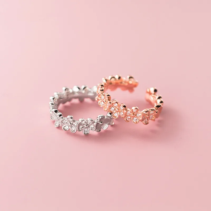 

Женское кольцо из стерлингового серебра 925 пробы с цветком персика и кубическим цирконием, регулируемое, подарок для девушек и женщин