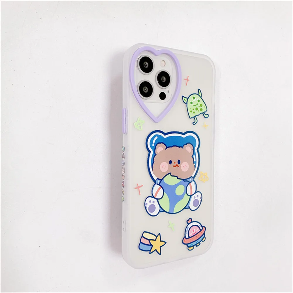 

Heart type Frame Camera Phone Case For iPhone 12 11 Pro X XS Max XR 7 8 Plus SE2 Transparent Cartoon Bear protection Cover Coque