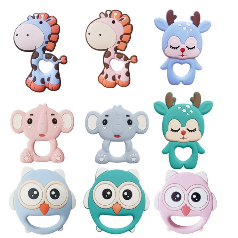 

Мультяшные Животные Сова/Лось/Жираф/слон, силиконовые бусины, детский прорезыватель, моляр, соска, игрушка для кормления