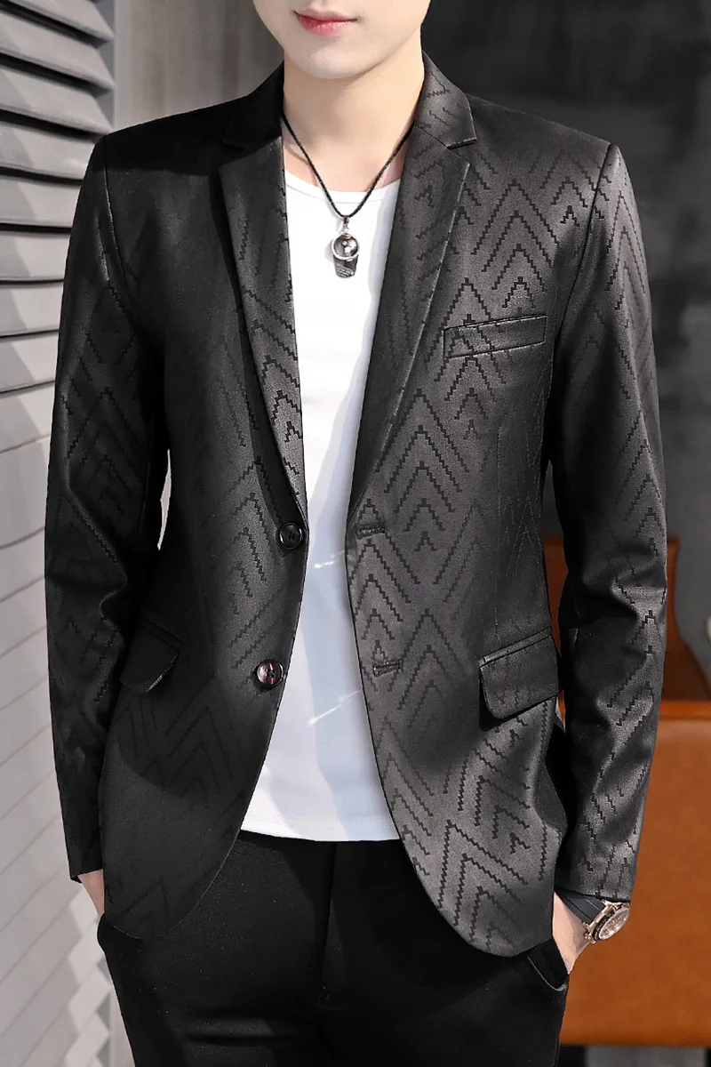 

Masculino Fashion Blazer Black Business Casual Suit Jackets Autumn Streetwear Social Dress Coat Striped Slim Fit Men Clothing